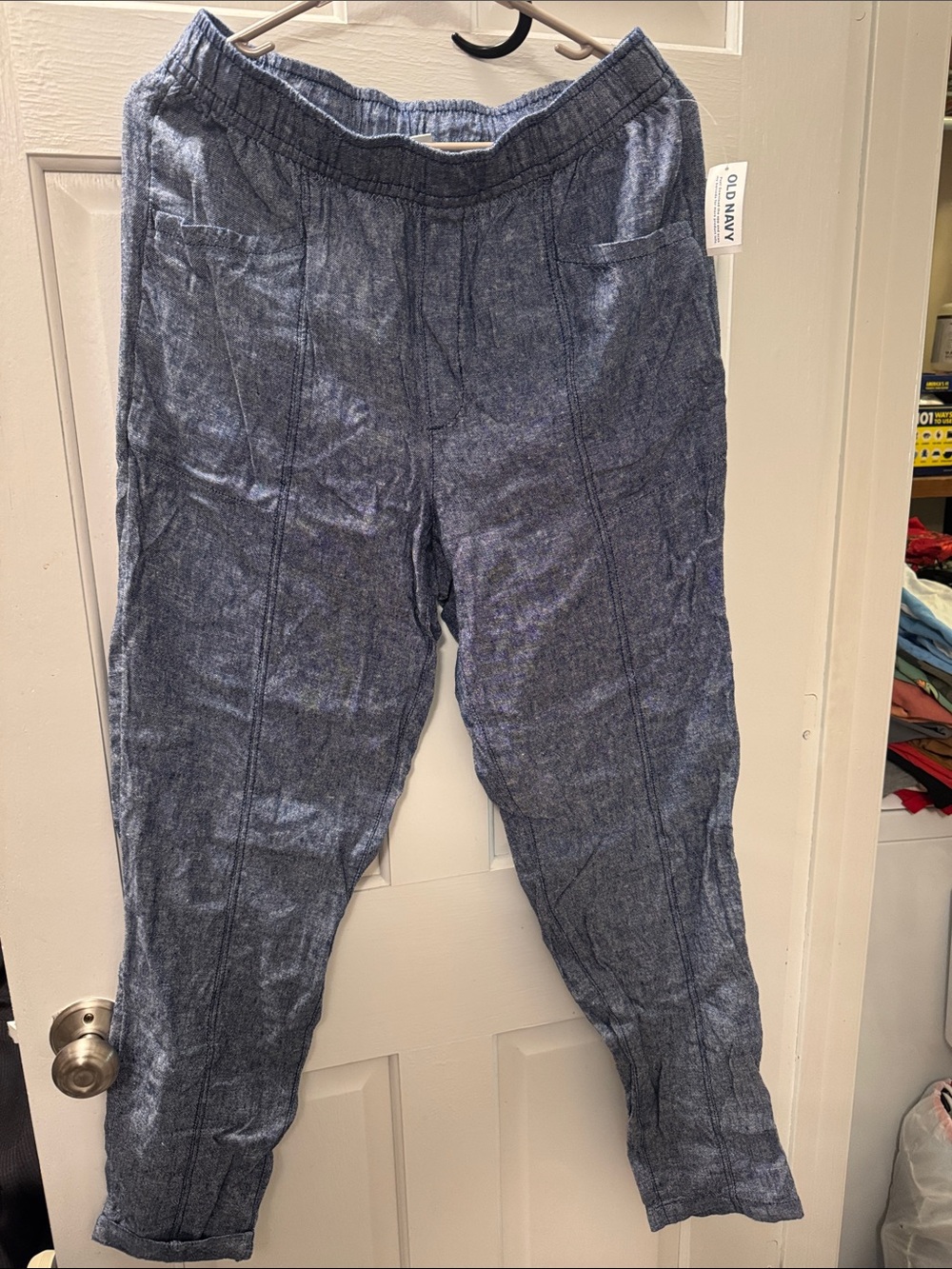 Old Navy women’s Blue Linen-Blend Elastic Waist Pants- size M tall